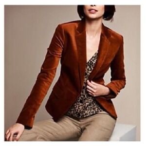 Talbots Velvet Blazer Jacket Size 10 Rust Burnt Orange Brown Classic Fall Autumn